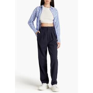 ALEX MILL Keaton Double Pleat Pants Women 4 Navy Blue High Rise Cotton Blend NEW